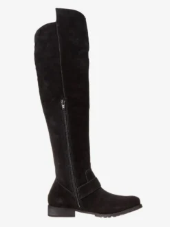 Bottes Plates En Daim Noires À Bout Rond Détail De Boucle Cuissardes