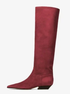 Bottes plates en daim pour femmes bottes hautes à bout carré