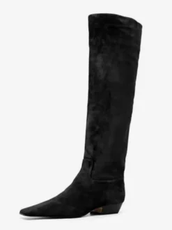 Bottes plates en daim pour femmes bottes hautes à bout carré