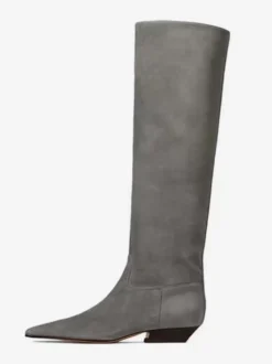 Bottes plates en daim pour femmes bottes hautes à bout carré