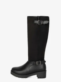 Bottes plates marron pour femmes bout rond détails à boucle hauteur genou