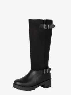 Bottes plates marron pour femmes bout rond détails à boucle hauteur genou