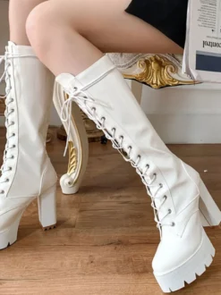 Bottes pour femmes Bottes mi-mollet blanches à bout rond 4 5
