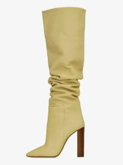Bottes souples en daim kaki bout pointu talons épais bottes hautes chaussures