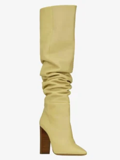 Bottes souples en daim kaki bout pointu talons épais bottes hautes chaussures