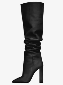 Bottes souples en daim kaki bout pointu talons épais bottes hautes chaussures