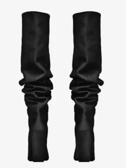 Bottes souples en daim kaki bout pointu talons épais bottes hautes chaussures