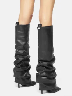 Bottes souples femmes chaussures hautes à talons hauts et bout carré pliables