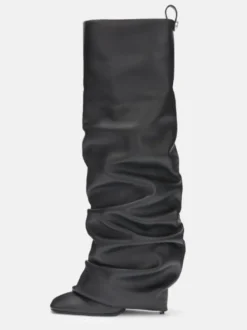 Bottes souples femmes chaussures hautes à talons hauts et bout carré pliables
