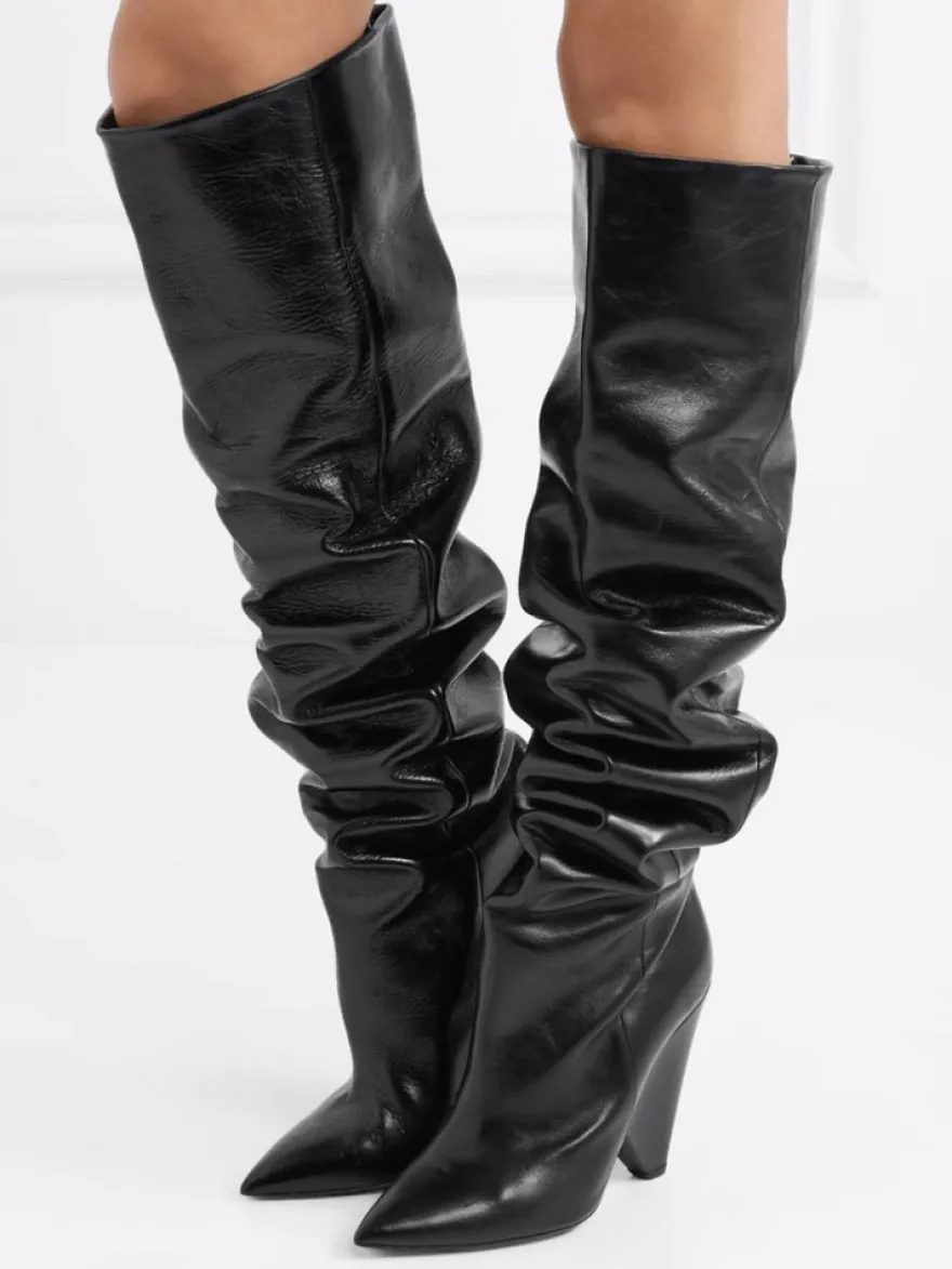 Bottes souples pour femmes cuissardes à talons hauts à bout pointu