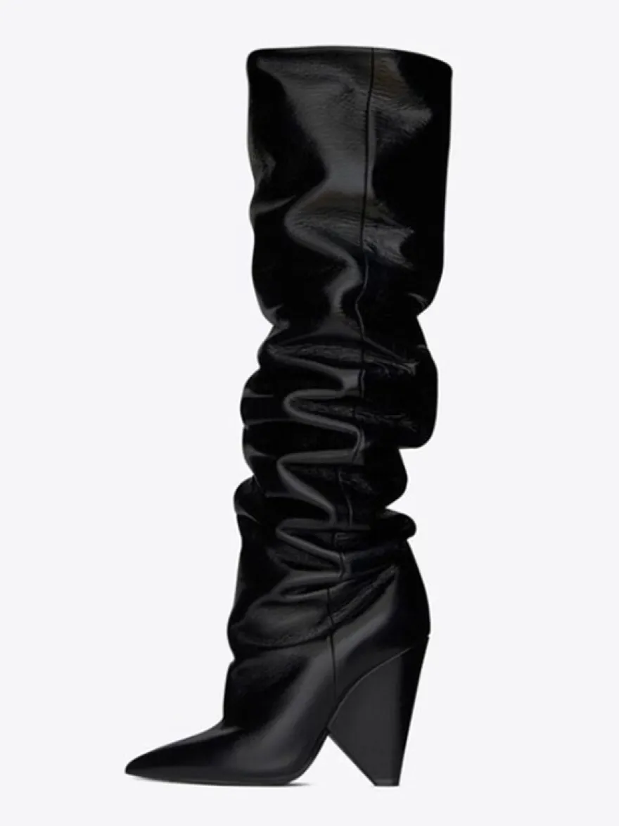 Bottes souples pour femmes cuissardes à talons hauts à bout pointu