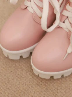 Bottes Sweet Lolita en cuir PU avec lacets et nœuds bout rond chaussures Lolita noires