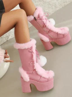 Bottes Sweet Lolita en daim avec nœuds et bout rond chaussures Lolita blanches