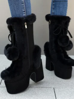 Bottes Sweet Lolita en daim avec nœuds et bout rond chaussures Lolita blanches