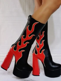 Bottes à Talons Hauts avec Plateforme Imprimés Femme avec Bout Rond Bicolores