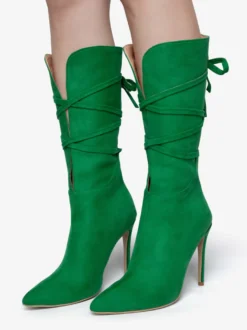 Bottes à talons hauts pour femmes bottines à lacets à bout pointu