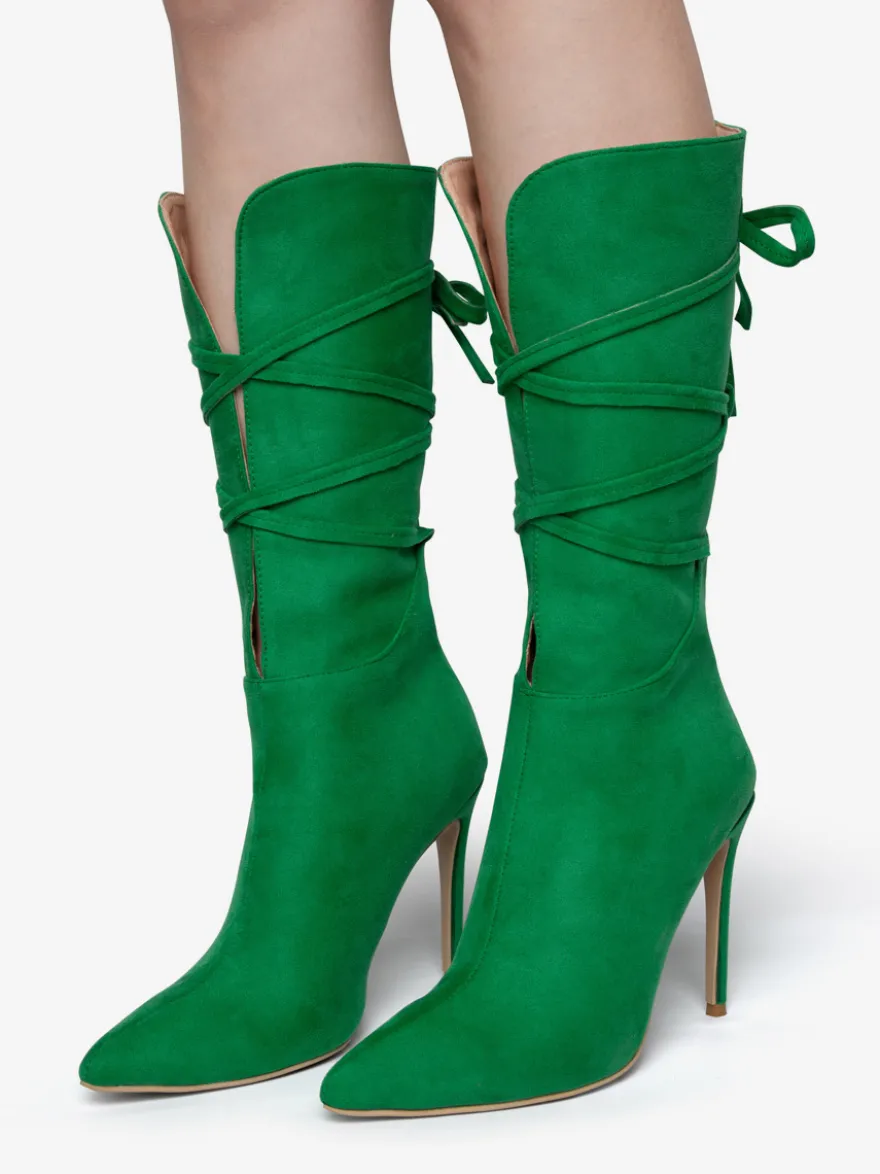 Bottes à talons hauts pour femmes bottines à lacets à bout pointu