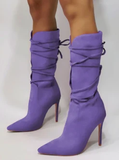 Bottes à talons hauts pour femmes bottines à lacets à bout pointu
