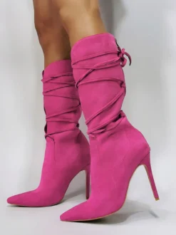 Bottes à talons hauts pour femmes bottines à lacets à bout pointu
