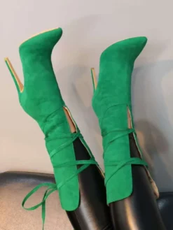 Bottes à talons hauts pour femmes bottines à lacets à bout pointu