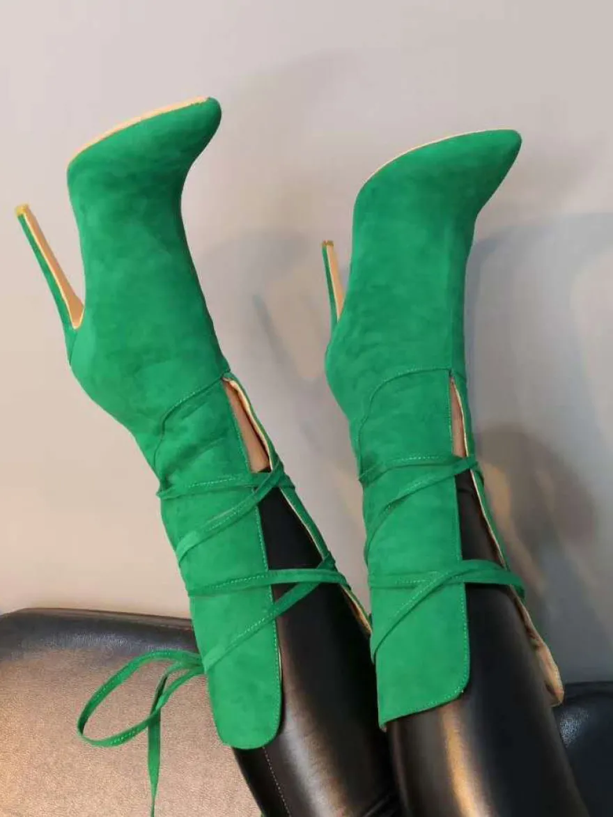 Bottes à talons hauts pour femmes bottines à lacets à bout pointu