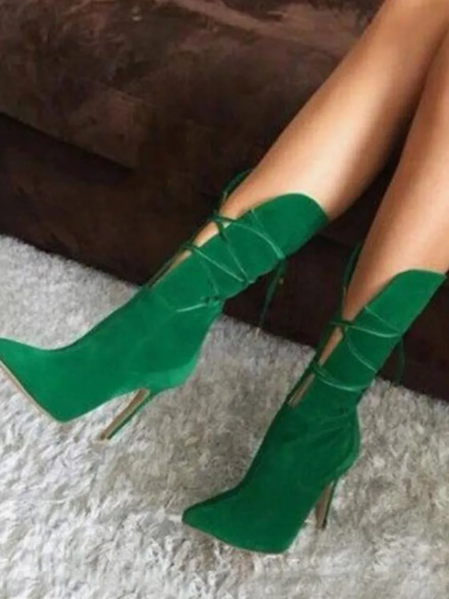 Bottes à talons hauts pour femmes bottines à lacets à bout pointu