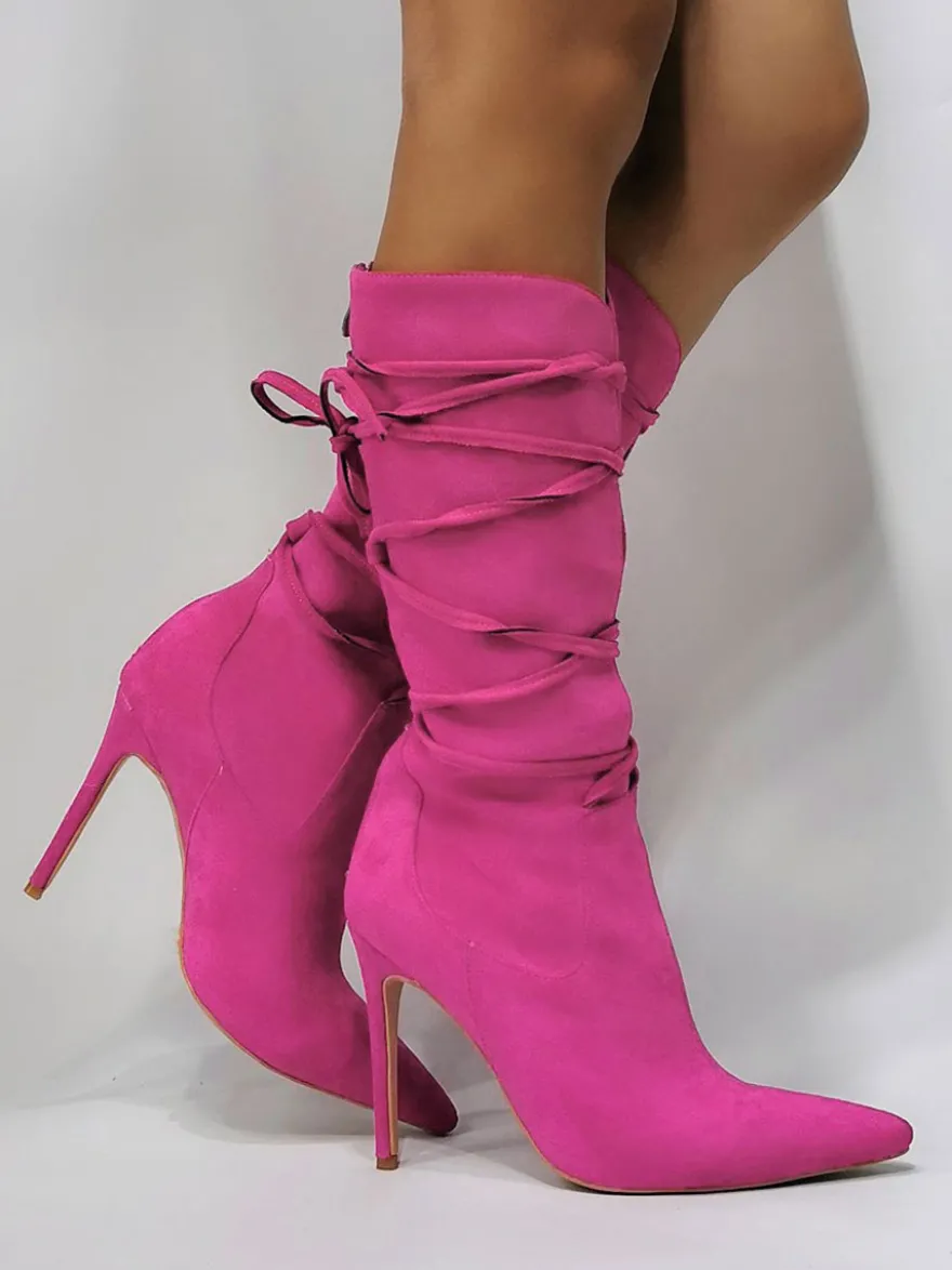 Bottes à talons hauts pour femmes bottines à lacets à bout pointu