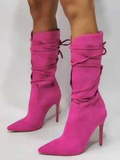 Bottes à talons hauts pour femmes bottines à lacets à bout pointu