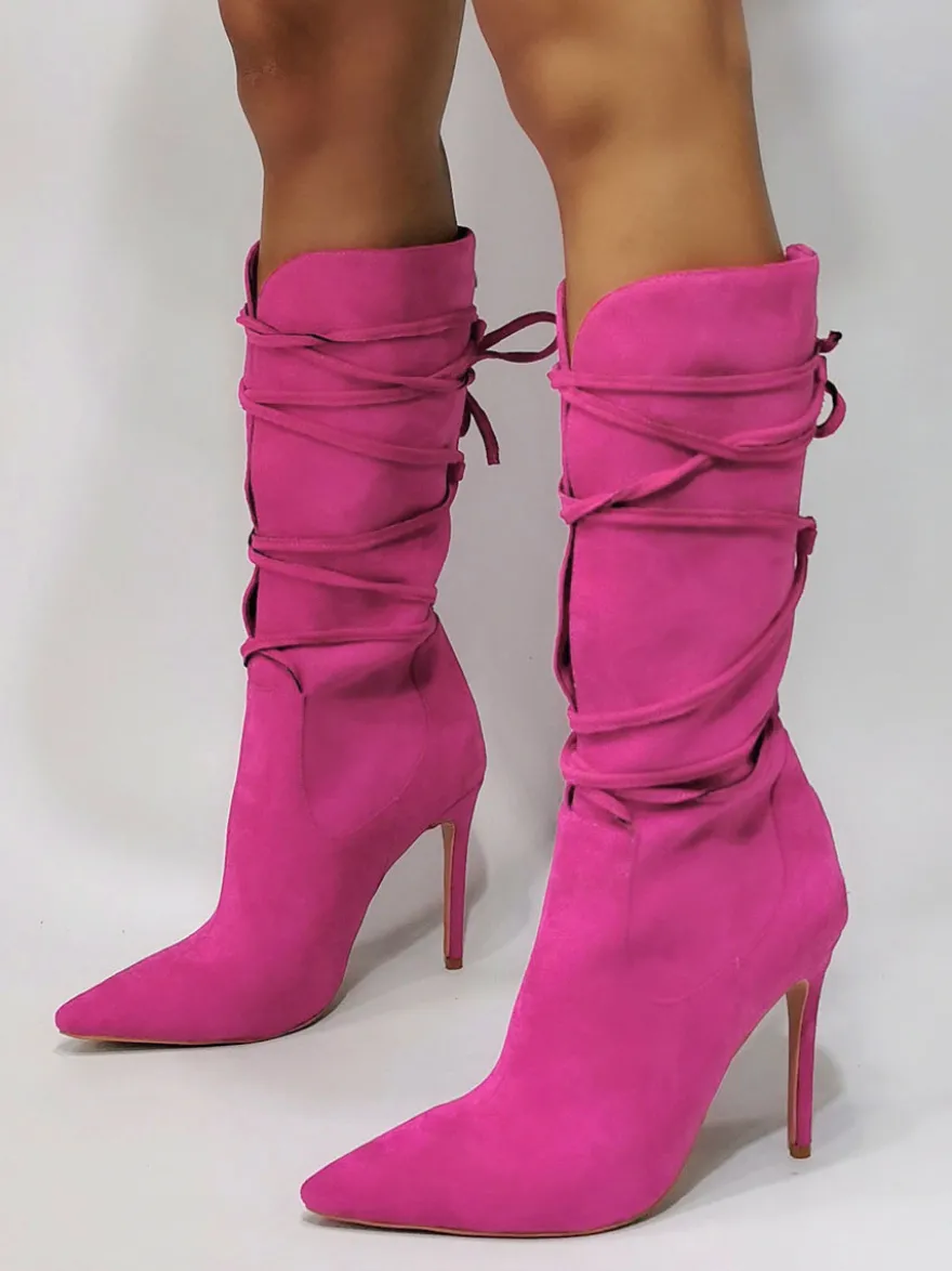 Bottes à talons hauts pour femmes bottines à lacets à bout pointu