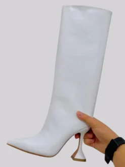 Bottes à talons hauts pour femmes motif serpent jaune bout pointu talon mi-mollet