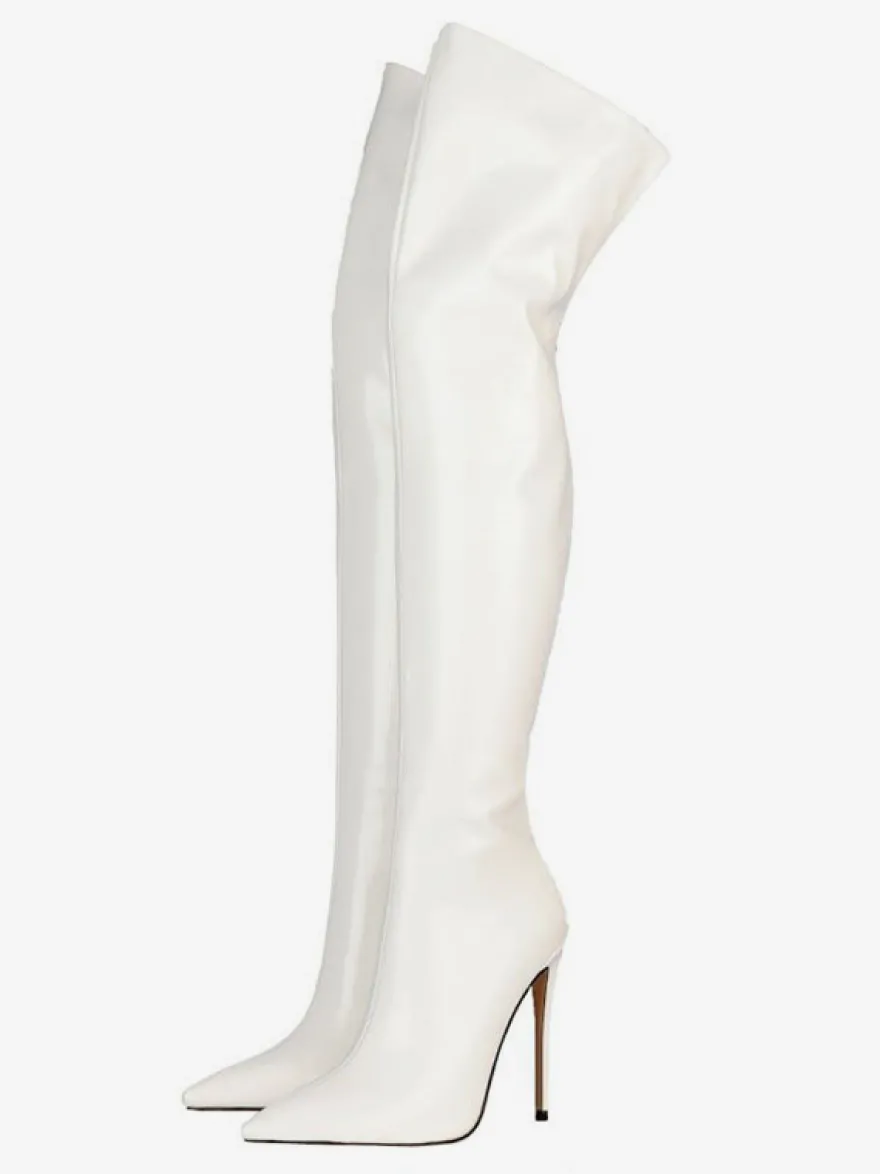 Bottes à talons hauts pour femmes bout pointu fermeture éclair cuissardes