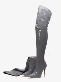 Bottes à talons hauts pour femmes bout pointu fermeture éclair cuissardes
