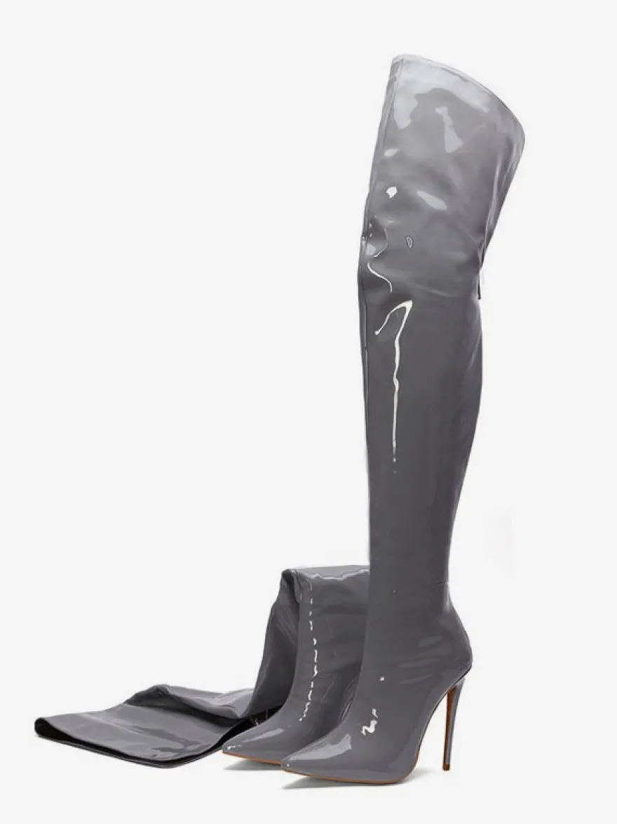 Bottes à talons hauts pour femmes bout pointu fermeture éclair cuissardes