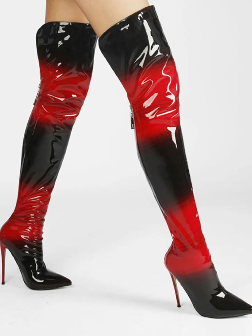Bottes à talons hauts pour femmes bout pointu fermeture éclair cuissardes
