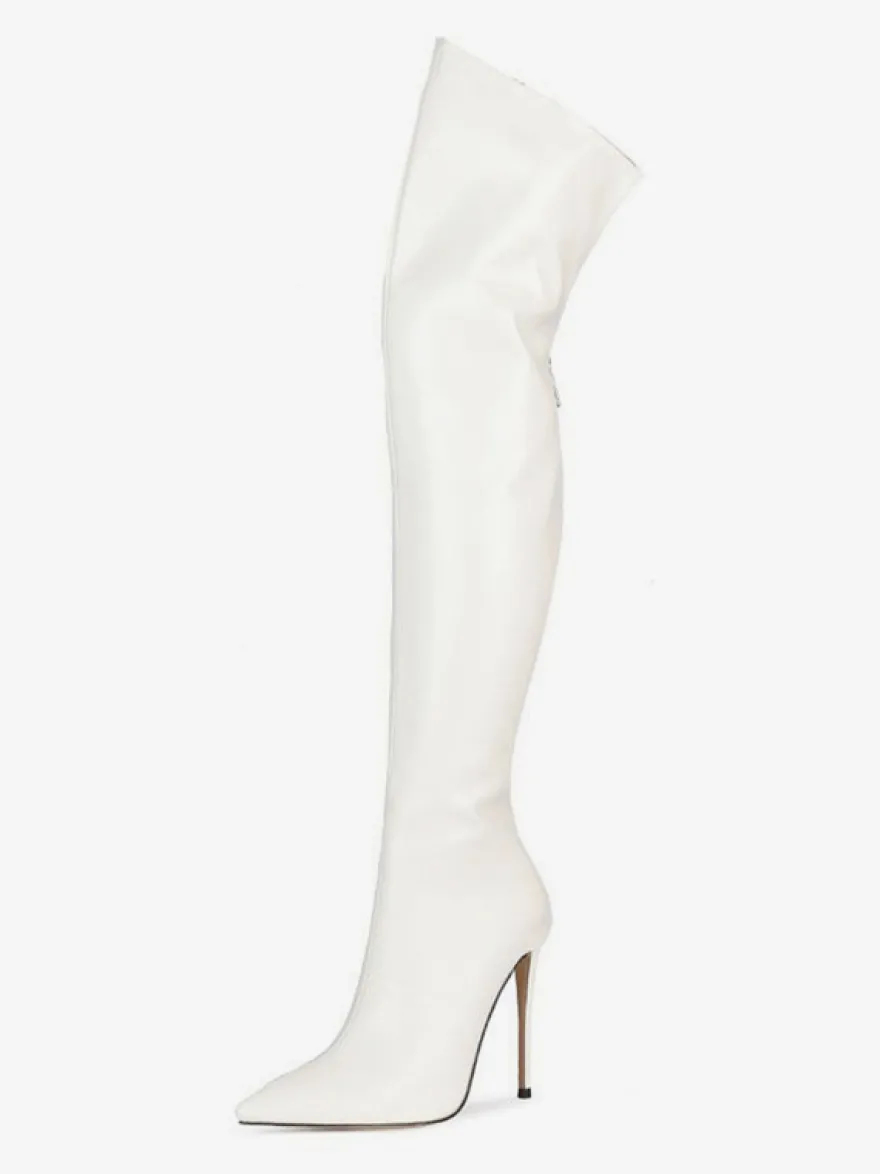 Bottes à talons hauts pour femmes bout pointu fermeture éclair cuissardes