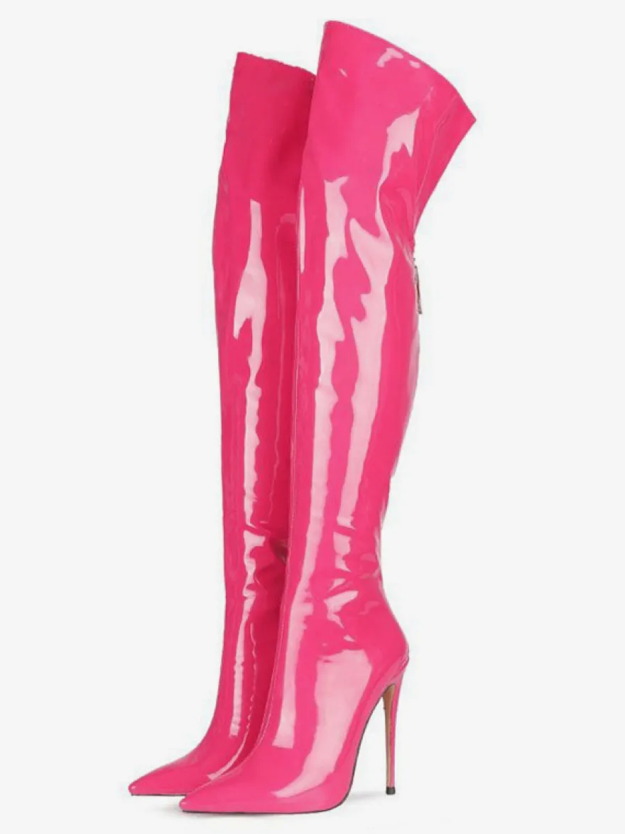 Bottes à talons hauts pour femmes bout pointu fermeture éclair cuissardes