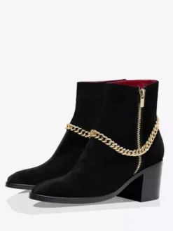 Bottes à talons hauts pour hommes bottes Chelsea en cuir suédé noir chaînes à bout pointu bottes de robe de bal de fête
