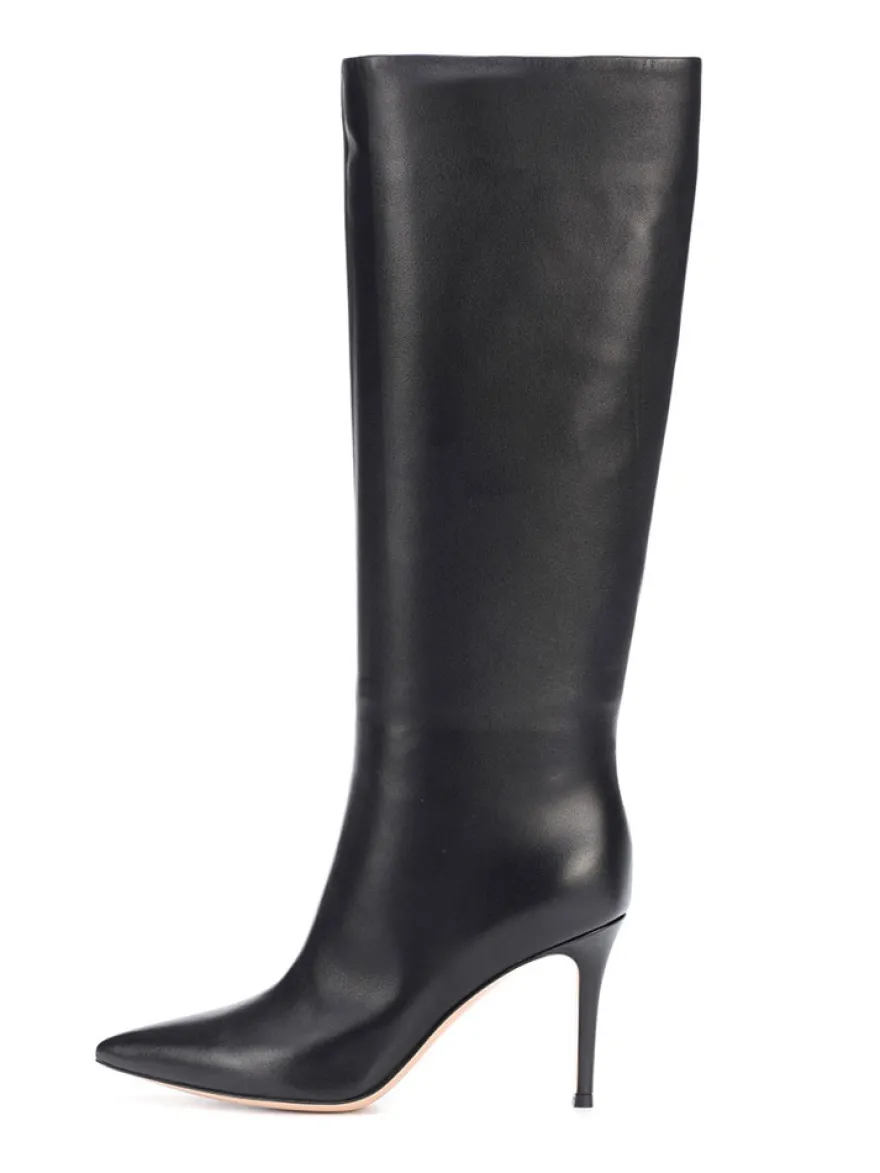 Bottes à Talons Hauts à Zip en Cuir Synthétique Unicolore