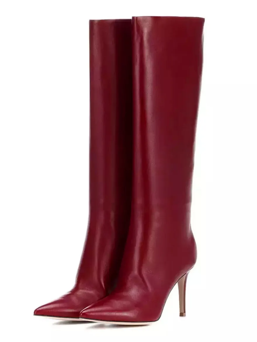 Bottes à Talons Hauts à Zip en Cuir Synthétique Unicolore