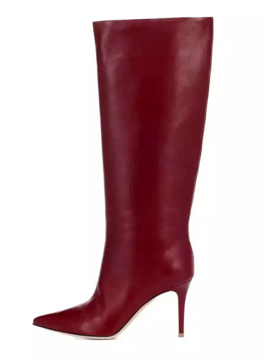 Bottes à Talons Hauts à Zip en Cuir Synthétique Unicolore