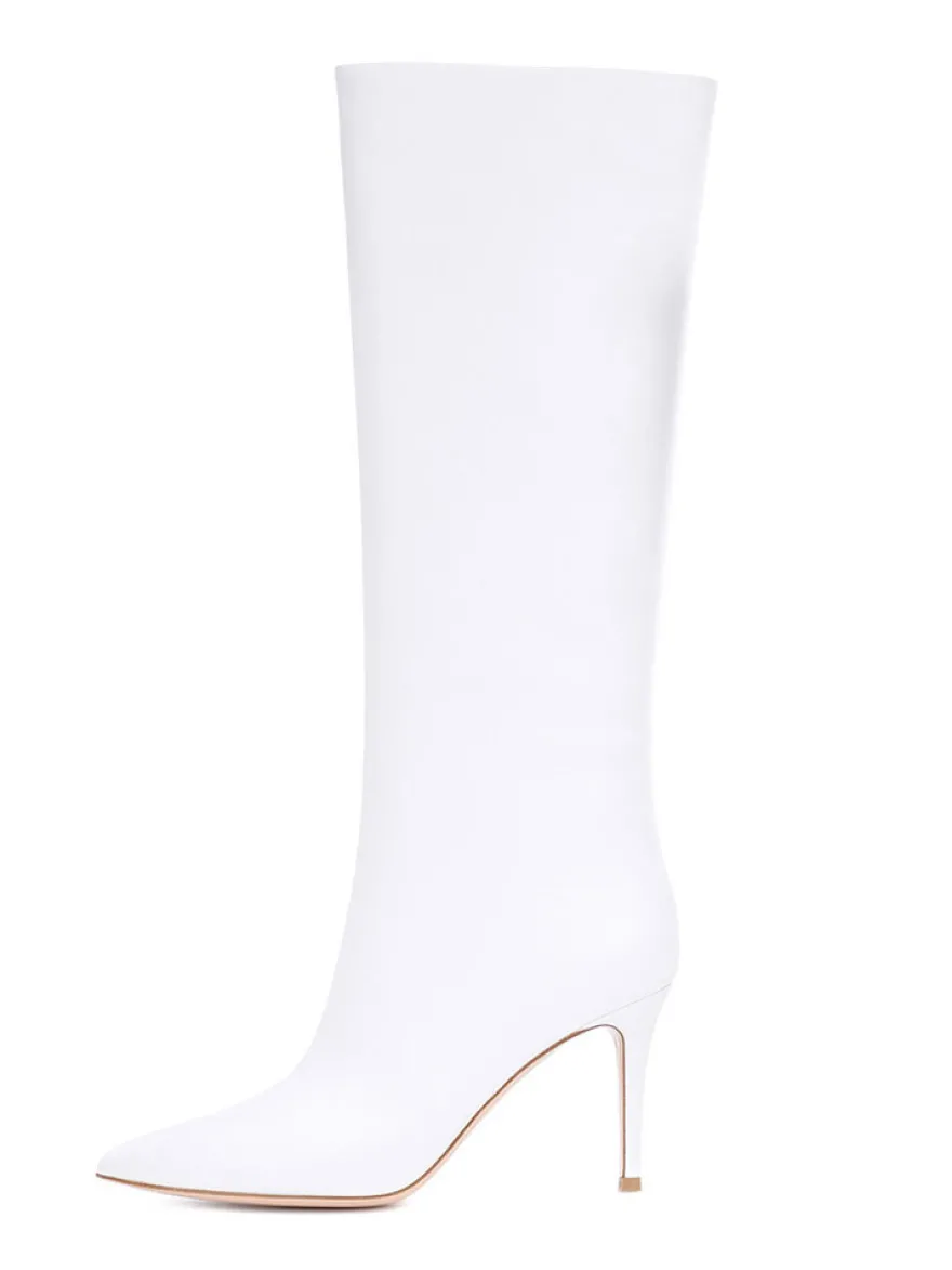 Bottes à Talons Hauts à Zip en Cuir Synthétique Unicolore