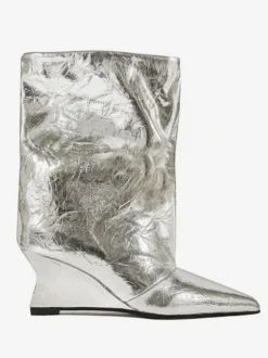 Bottines argentées à bout pointu métallisé et talon compensé bottines de soirée