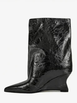 Bottines argentées à bout pointu métallisé et talon compensé bottines de soirée