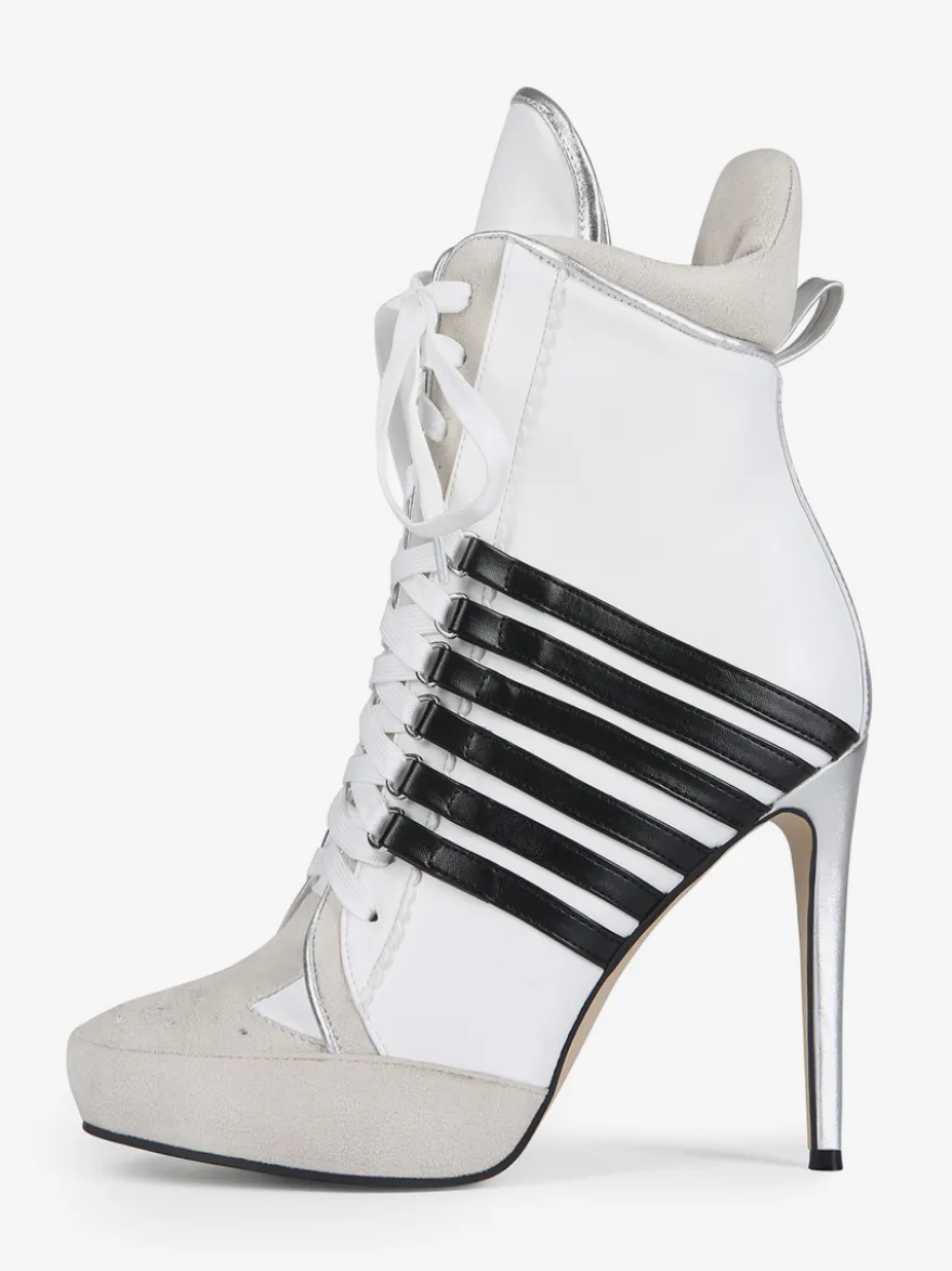 Bottines blanches à lacets et bout pointu pour femme