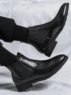 Bottines Chelsea à bout pointu et talon bas pour homme