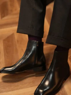 Bottines Chelsea Chaussures Homme Cuir Vachette Noir Bout Carré