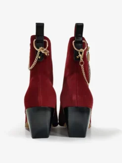 Bottines Chelsea Hommes En Micro-Suède Bordeaux Avec Bout Pointu Chaîne
