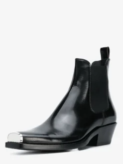 Bottines Chelsea noires pour homme bout carré détails métalliques talon épais