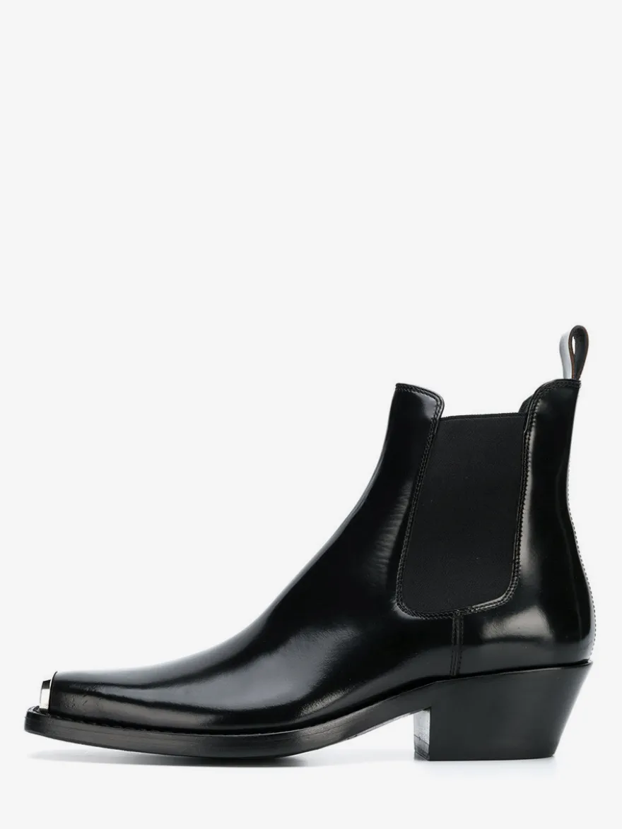 Bottines Chelsea noires pour homme bout carré détails métalliques talon épais