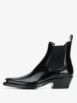 Bottines Chelsea noires pour homme bout carré détails métalliques talon épais